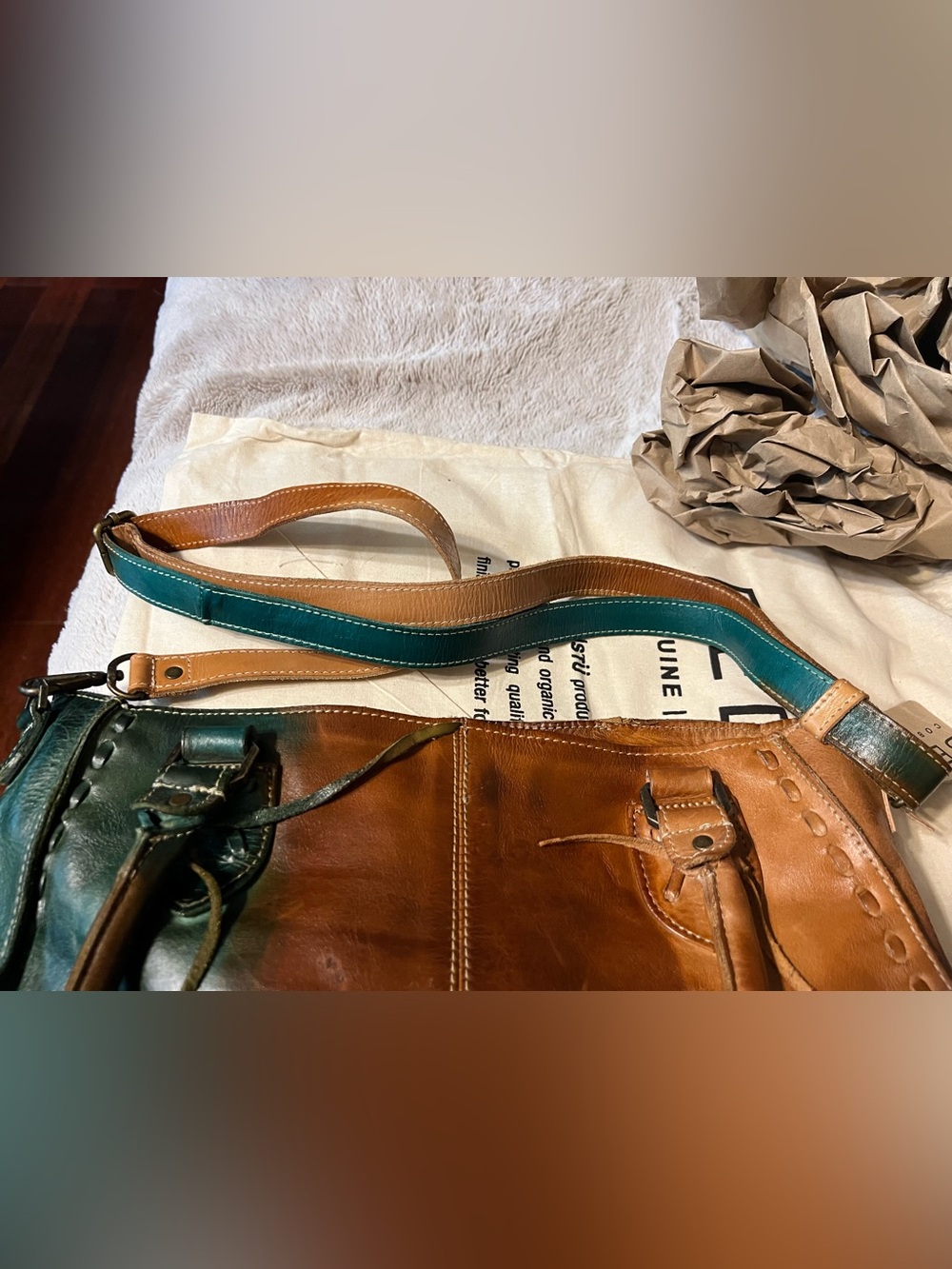 BED STU Rockababy Seagrass Stone Tie Dye Leather Shoulder Crossbody Satchel Bag - Picture 8 of 13